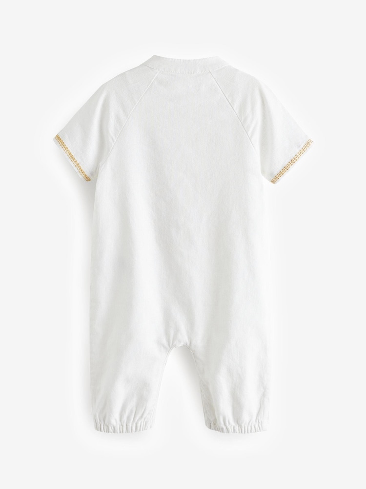 White Occasion Linen Blend Baby Romper (0mths-2yrs) - Image 1 of 1