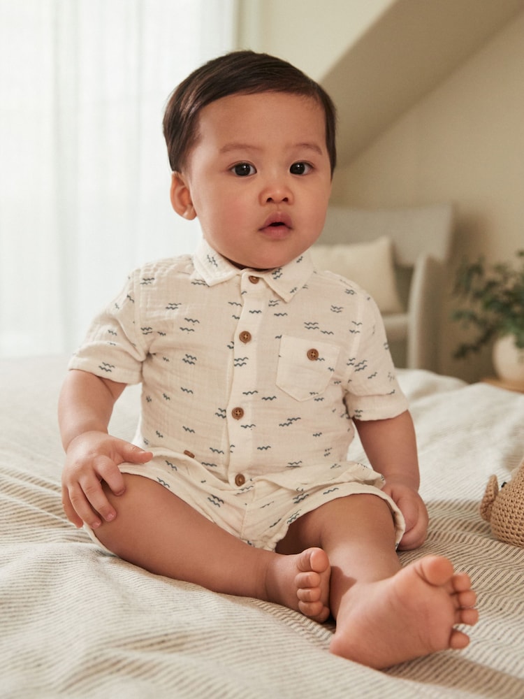 White/Blue 100% Cotton Top And Shorts Set (0mths-2yrs) - Image 2 of 13 White/Blue 100% Cotton Top And Shorts Set (0mths-2yrs) - Image 2 of 13