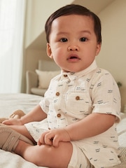 White/Blue 100% Cotton Top And Shorts Set (0mths-2yrs) - Image 4 of 13