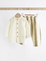 White/Green Baby Woven Shirt and Trousers 2 Piece Set With Linen (0mths-2yrs) - Image 1 of 1