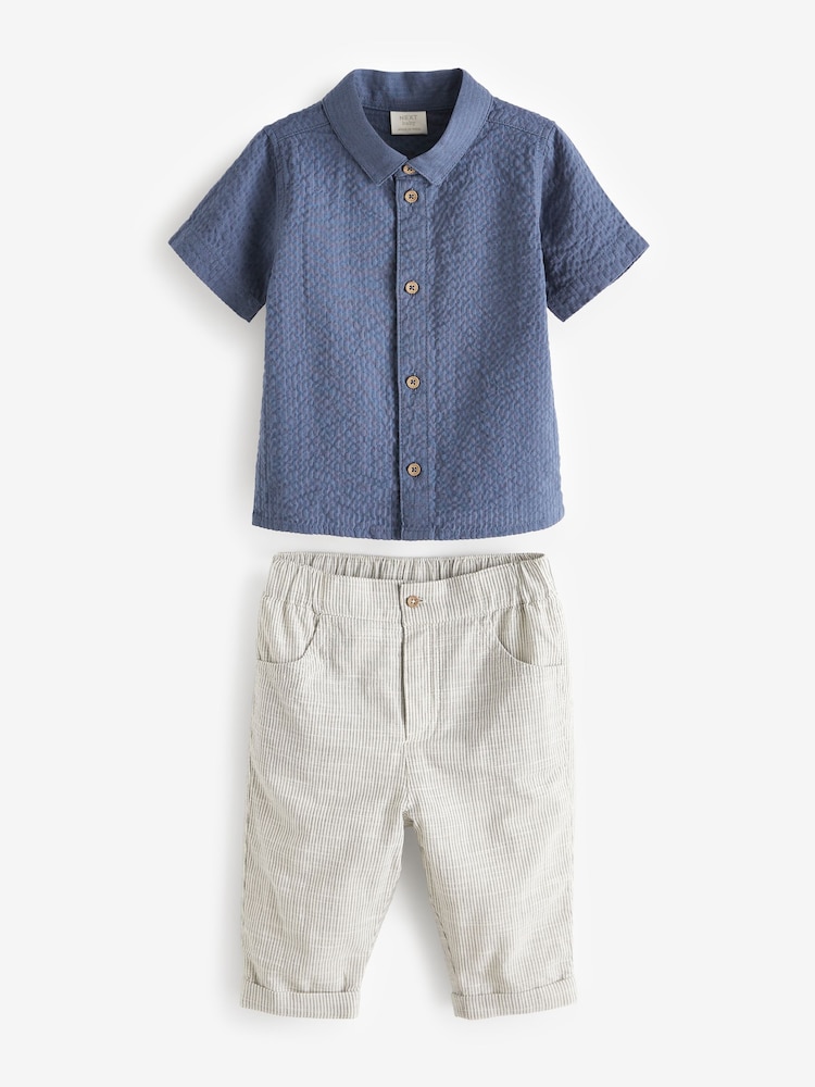 Navy Blue/Grey Shirt and Trousers 2 Piece Baby Set (0mths-2yrs) - Image 1 of 3