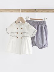 Grey/White Baby Woven Smart Top and Shorts Set (0mths-2yrs) - Image 1 of 10