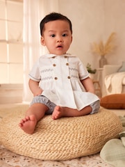 Grey/White Baby Woven Smart Top and Shorts Set (0mths-2yrs) - Image 2 of 10