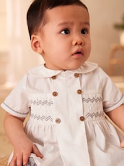 Grey/White Baby Woven Smart Top and Shorts Set (0mths-2yrs) - Image 3 of 10