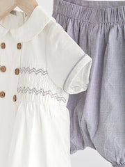 Grey/White Baby Woven Smart Top and Shorts Set (0mths-2yrs) - Image 6 of 10