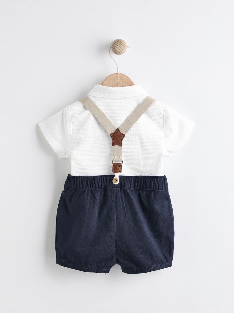 Navy Blue Baby 100% Cotton Shirt Body Shorts and Braces 4 Piece Set (0mths-2yrs) - Image 2 of 8