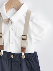 Navy Blue Baby 100% Cotton Shirt Body Shorts and Braces 4 Piece Set (0mths-2yrs) - Image 4 of 8