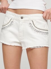 Белый - Superdry джинсовые шорты с отделкой стразами - Изображение 1 из 3