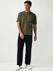 Khaki Green Dragon Embroidered Heavyweight Relaxed T-Shirt - Image 2 of 7