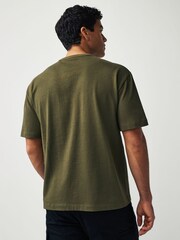 Khaki Green Dragon Embroidered Heavyweight Relaxed T-Shirt - Image 3 of 7