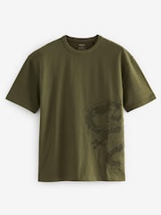 Khaki Green Dragon Embroidered Heavyweight Relaxed T-Shirt - Image 5 of 7