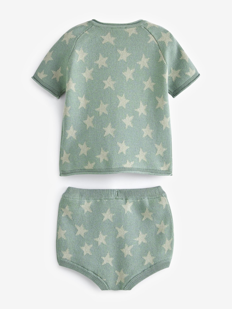 Sage Green Knitted Baby Top and Bloomer Short Set (0mths-2yrs) - Image 2 of 4