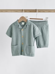 Blue Knitted Baby Shirt And Shorts Set (0mths-2yrs) - Image 4 of 10