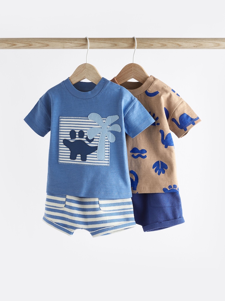 Blue/Neutral Baby 100% Cotton T-Shirts And Shorts Set 2 Pack - Image 1 of 12 Blue/Neutral Baby 100% Cotton T-Shirts And Shorts Set 2 Pack - Image 1 of 12