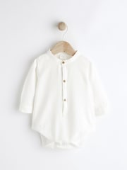 Weiss/Henleykragen - Gesmokter Babybody - Bild 1 von 6