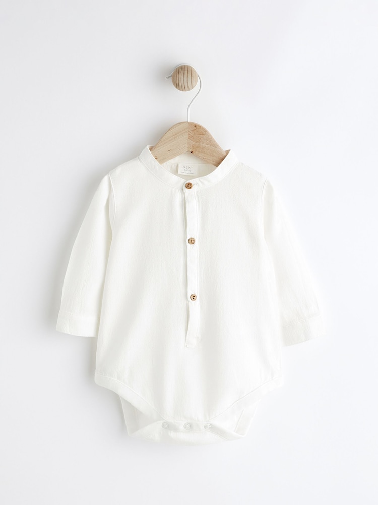 Weiss/Henleykragen - Gesmokter Babybody - Bild 1 von 6