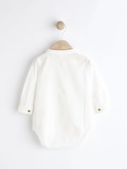 Weiss/Henleykragen - Gesmokter Babybody - Bild 2 von 6
