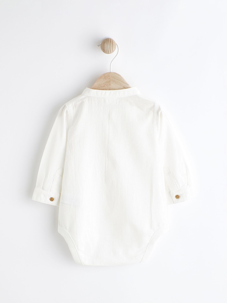 Weiss/Henleykragen - Gesmokter Babybody - Bild 2 von 6