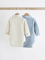 Blau/Weiß - Baby Bodys mit Kragen, 2er-Pack - Bild 2 von 7