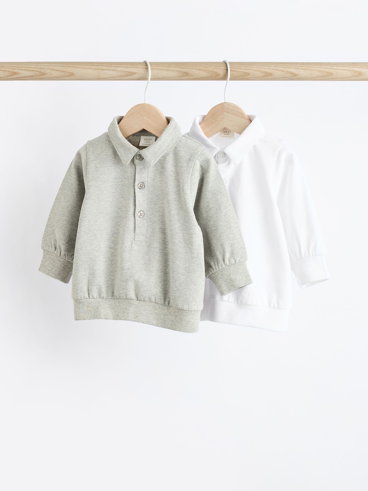 Grey Long Sleeve Button Neck Baby Tops 2 Pack - Image 1 of 8 Grey Long Sleeve Button Neck Baby Tops 2 Pack - Image 1 of 8