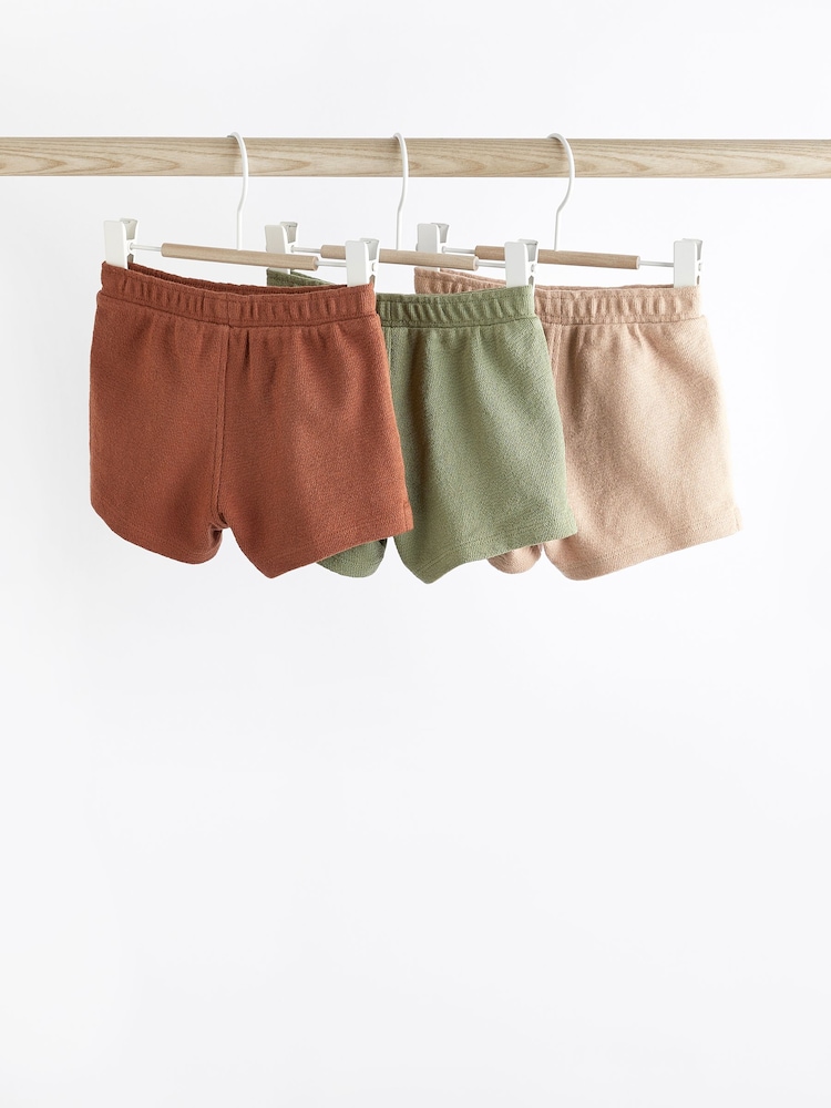 Rust Brown/ Khaki Green 100% Cotton Textured Baby Shorts 3 Pack - Image 2 of 7 Rust Brown/ Khaki Green 100% Cotton Textured Baby Shorts 3 Pack - Image 2 of 7