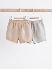 Grey Baby Linen Blend Shorts 2 Pack - Image 1 of 7