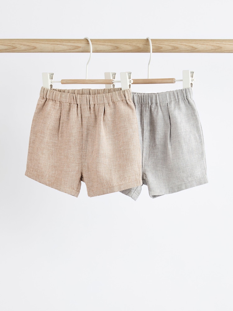 Grey Baby Linen Blend Shorts 2 Pack - Image 1 of 7