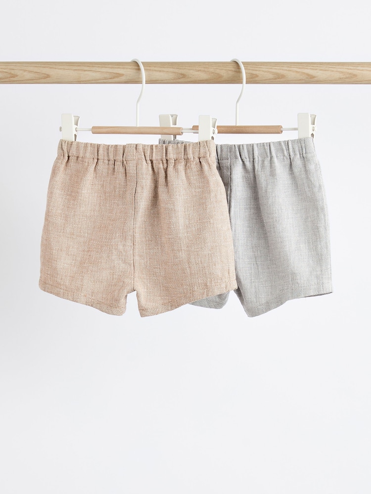 Grey Baby Linen Blend Shorts 2 Pack - Image 2 of 7