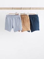 Navy Brown 100% Cotton Textured Baby Shorts 3 Pack - Image 1 of 6