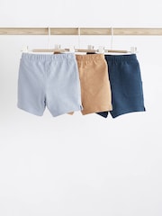 Navy Brown 100% Cotton Textured Baby Shorts 3 Pack - Image 2 of 6