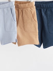 Navy Brown 100% Cotton Textured Baby Shorts 3 Pack - Image 3 of 6