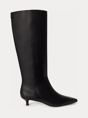 Lauren Ralph Lauren Black Francesca Leather Kitten Heel Knee High Boots - Image 1 of 3
