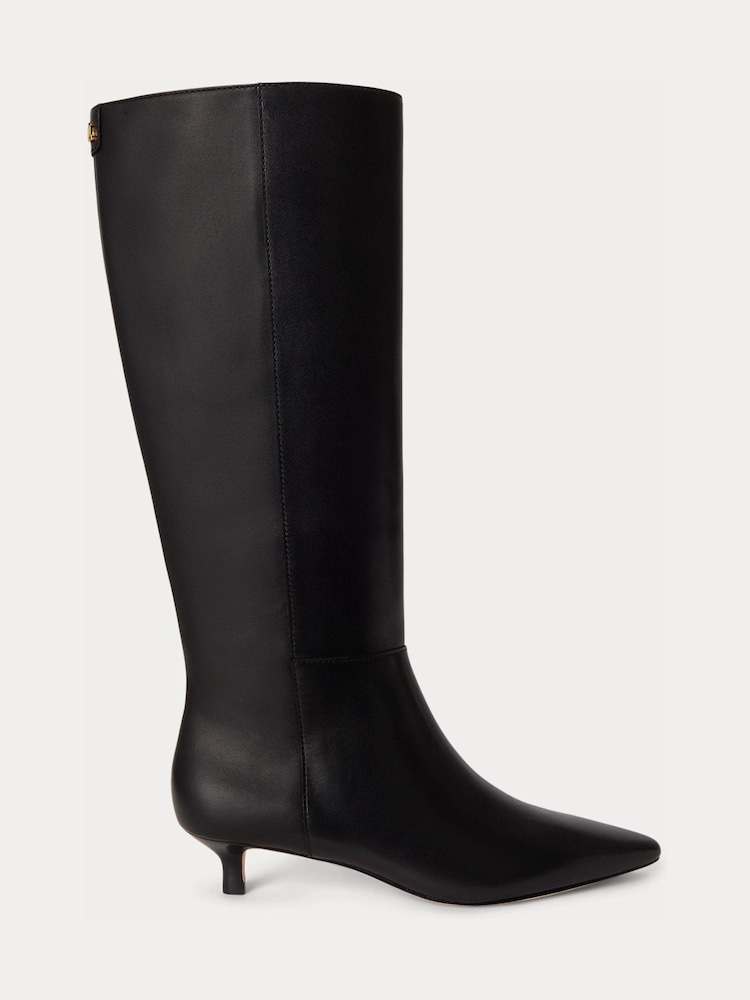 Lauren Ralph Lauren Black Francesca Leather Kitten Heel Knee High Boots - Image 1 of 3 Lauren Ralph Lauren Black Francesca Leather Kitten Heel Knee High Boots - Image 1 of 3