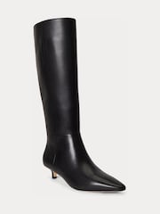Lauren Ralph Lauren Black Francesca Leather Kitten Heel Knee High Boots - Image 2 of 3