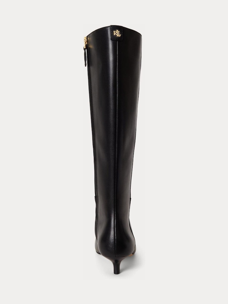 Lauren Ralph Lauren Black Francesca Leather Kitten Heel Knee High Boots - Image 3 of 3 Lauren Ralph Lauren Black Francesca Leather Kitten Heel Knee High Boots - Image 3 of 3