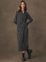 Black/White Stripe Asymmetric Pinstripe Shirt Dress - Image 1 of 7
