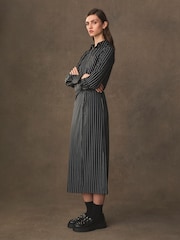 Black/White Stripe Asymmetric Pinstripe Shirt Dress - Image 2 of 7
