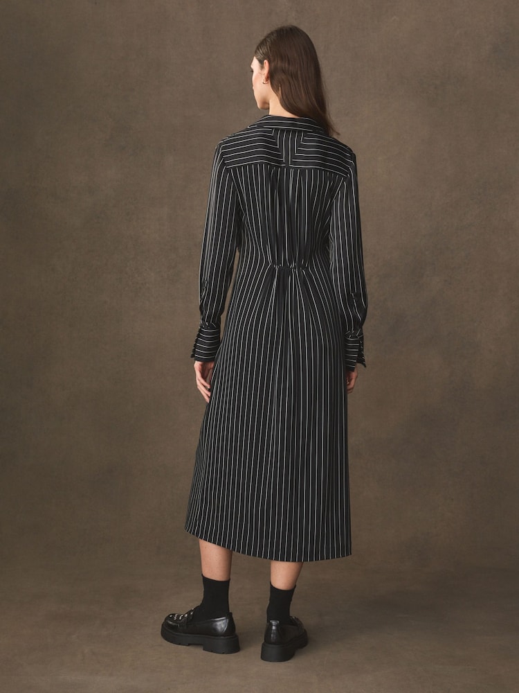 Black/White Stripe Asymmetric Pinstripe Shirt Dress - Image 3 of 7