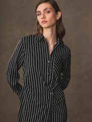 Black/White Stripe Asymmetric Pinstripe Shirt Dress - Image 5 of 7