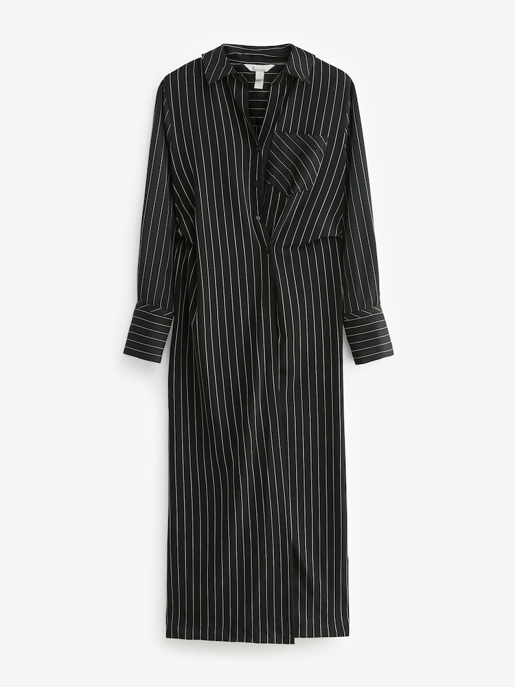 Black/White Stripe Asymmetric Pinstripe Shirt Dress - Image 6 of 7