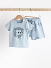 Teal Blue Lion Baby 100% Cotton T-Shirt And Shorts 2 Piece Set - Image 1 of 13
