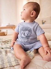 Teal Blue Lion Baby 100% Cotton T-Shirt And Shorts 2 Piece Set - Image 2 of 13