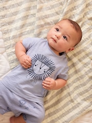 Teal Blue Lion Baby 100% Cotton T-Shirt And Shorts 2 Piece Set - Image 3 of 13