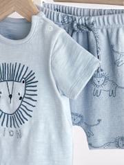 Teal Blue Lion Baby 100% Cotton T-Shirt And Shorts 2 Piece Set - Image 9 of 13