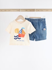 Blue Boat Baby T-Shirt and Shorts 2 Piece Set - Image 1 of 9