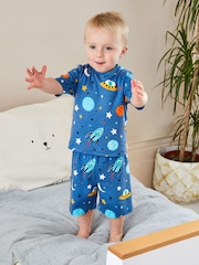 JoJo Maman Bébé Space Glow In The Dark Jersey Pyjamas - Image 1 of 7