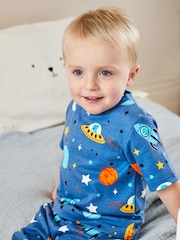 JoJo Maman Bébé Space Glow In The Dark Jersey Pyjamas - Image 2 of 7