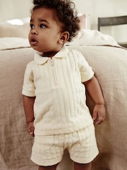 Cream Ribbed Top and Shorts Baby Set - Image 1 of 6
