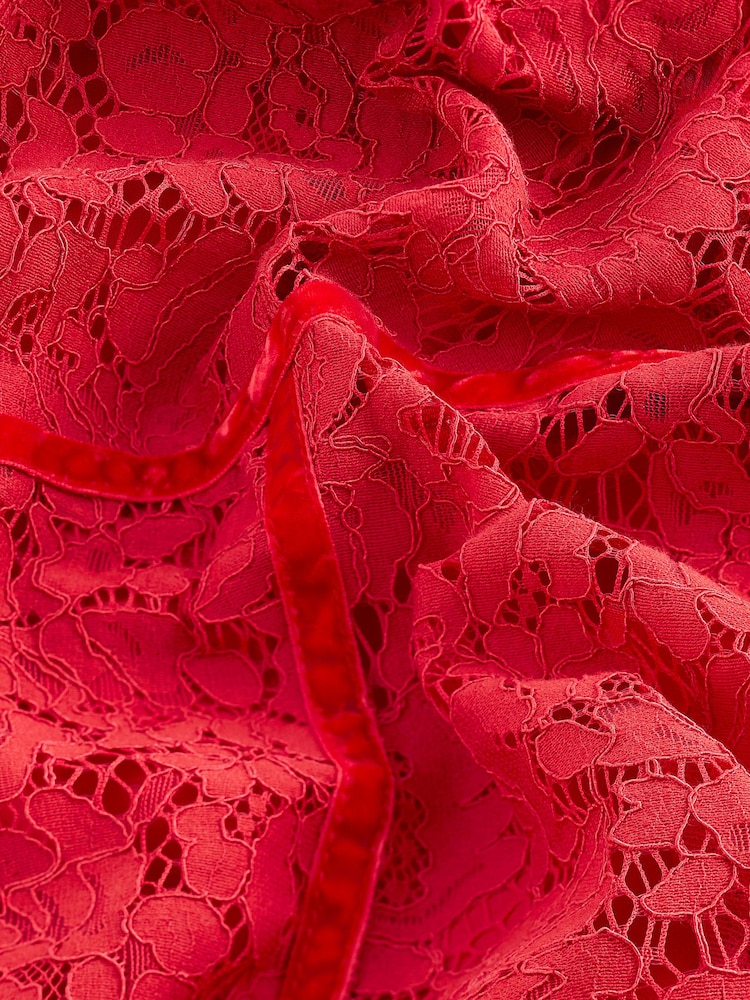 Red Lace Dobby Mix Short Sleeve Blouse - Image 3 of 3 Red Lace Dobby Mix Short Sleeve Blouse - Image 3 of 3