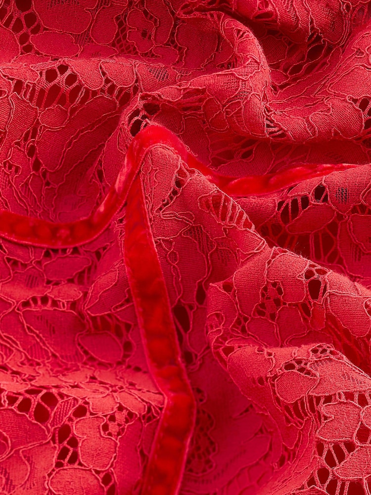 Red Lace Dobby Mix Short Sleeve Blouse - Image 6 of 6
